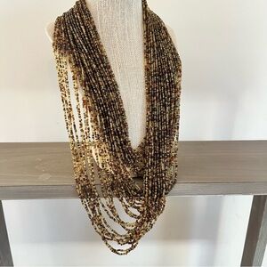 Multi-Strand Brown Glass Seed Bead Necklace - Layered Statement Necklace